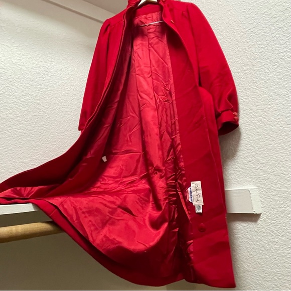 VTG🇺🇸Central Park ILGWU Holiday Christmas Carol Red Wool Long Coat | Sz S - Picture 10 of 16